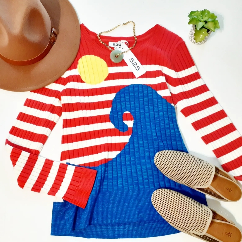 💎NWT 525 America Sun & Wave Red Striped Sweater